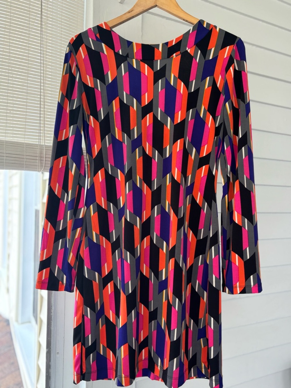 Allen B. By Allen Schwartz Geometric Long-Sleeve Dress in Pink, Orange & Black